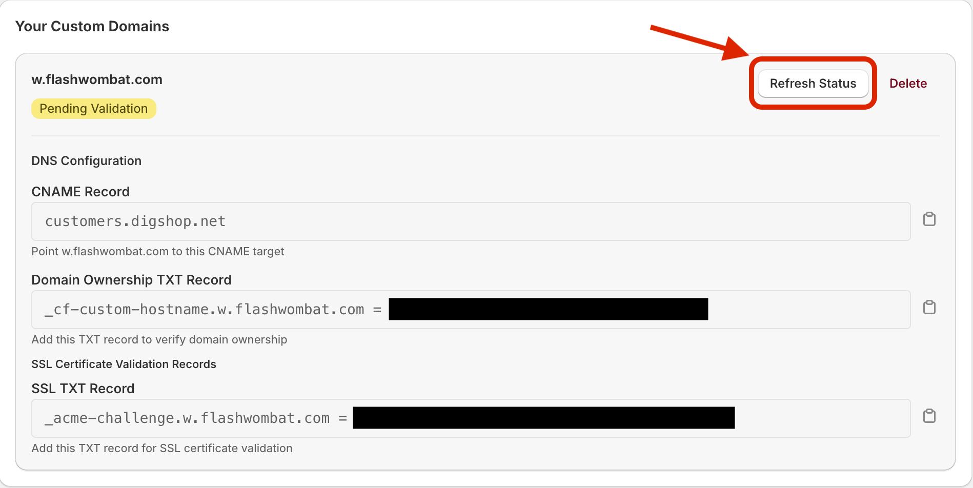 Refresh domain settings